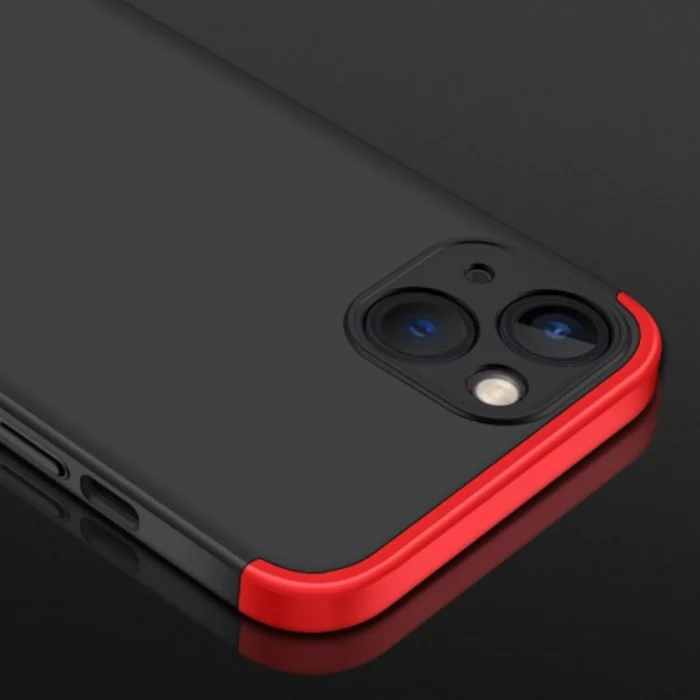 Apple iPhone 13 (6.1) Kılıf 3 Parçalı 360 Tam Korumalı Rubber AYS Kapak  - Kırmızı - Siyah
