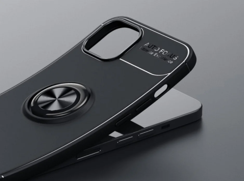 Apple iPhone 13 (6.1) Kılıf Auto Focus Serisi Soft Premium Standlı Yüzüklü Kapak - Siyah