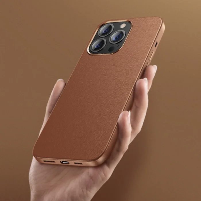 Apple iPhone 13 (6.1) Kılıf Benks MagSafe Hakiki Deri Kapak - Kahverengi
