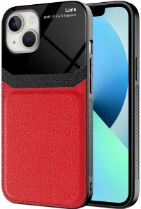 Apple iPhone 13 (6.1) Kılıf Deri Görünümlü Emiks Kapak - Kırmızı