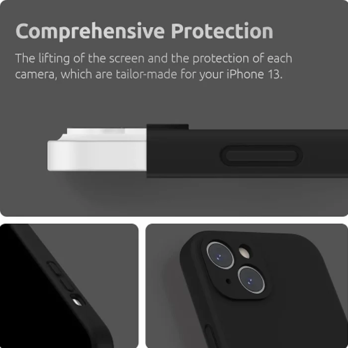 Apple iPhone 13 (6.1) Kılıf First Silikon Mat Esnek Kamera Lens Korumalı - Siyah