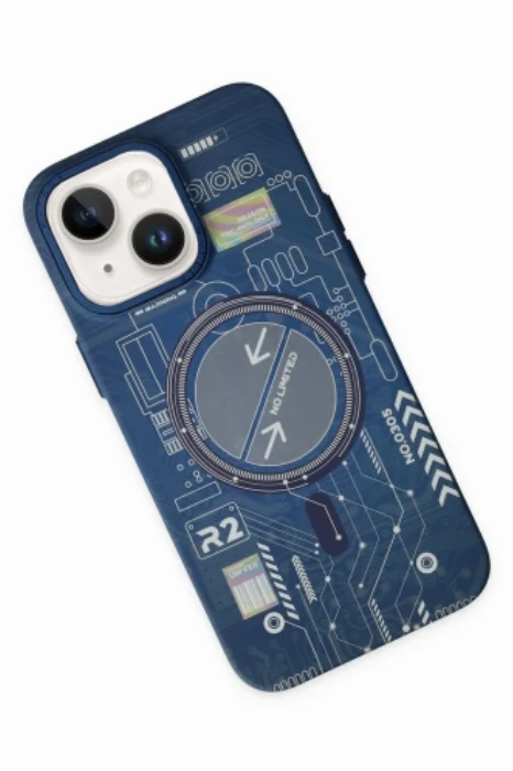 Apple iPhone 13 (6.1) Kılıf Fosforlu Metal Slim Magnetic MagSafe Kapak - Mavi