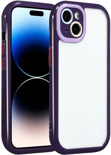 Apple iPhone 13 (6.1) Kılıf Kamera Korumalı Renkli Kenar ve Çerçeve Tasarımlı Vitamin Kapak - Koyu Mor