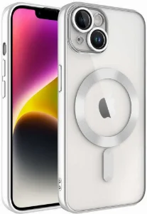 Apple iPhone 13 (6.1) Kılıf Kamera Korumalı Şeffaf Magsafe Wireless Şarj Özellikli Demre Kapak - Gümüş