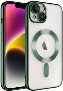 Apple iPhone 13 (6.1) Kılıf Kamera Korumalı Şeffaf Magsafe Wireless Şarj Özellikli Demre Kapak - Koyu Yeşil