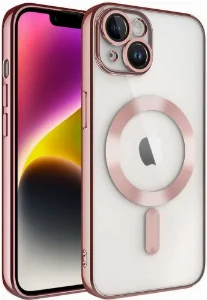 Apple iPhone 13 (6.1) Kılıf Kamera Korumalı Şeffaf Magsafe Wireless Şarj Özellikli Demre Kapak - Rose Gold