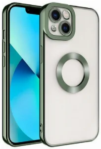 Apple iPhone 13 (6.1) Kılıf Kamera Korumalı Silikon Logo Açık Omega Kapak - Yeşil