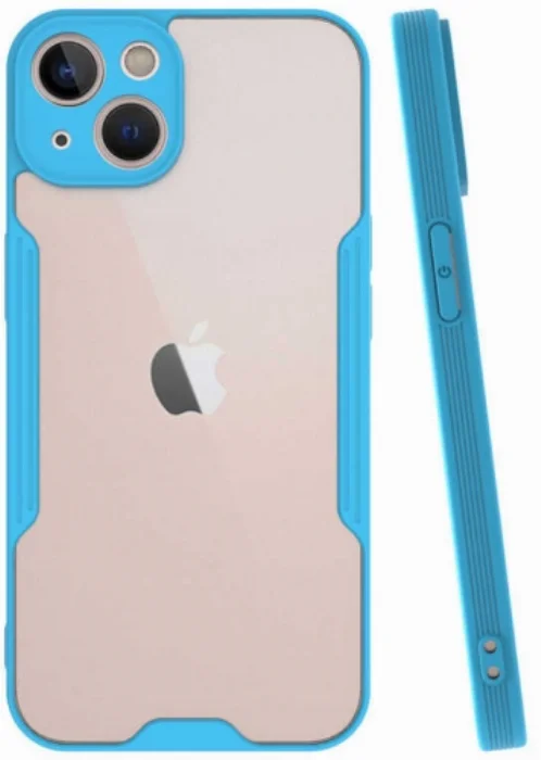 Apple iPhone 13 (6.1) Kılıf Kamera Lens Korumalı Arkası Şeffaf Silikon Kapak - Mavi
