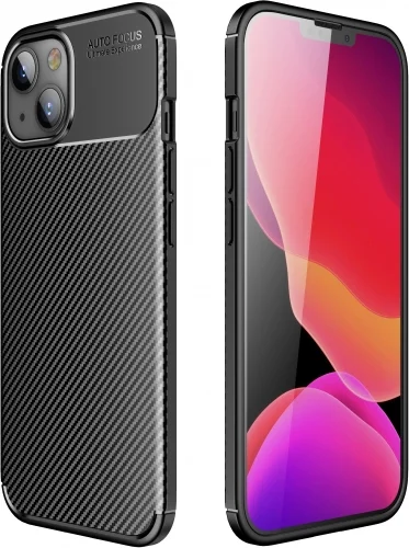 Apple iPhone 13 (6.1) Kılıf Karbon Serisi Mat Fiber Silikon Negro Kapak - Siyah