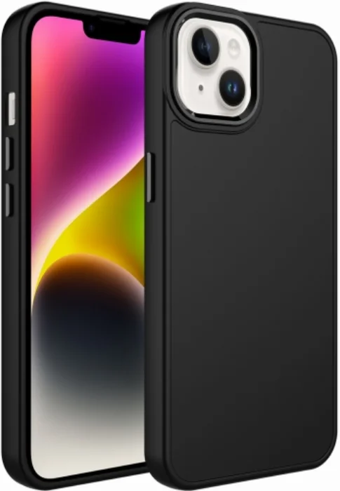 Apple iPhone 13 (6.1) Kılıf Metal Çerçeve ve Buton Tasarımlı Silikon Kapak - Siyah
