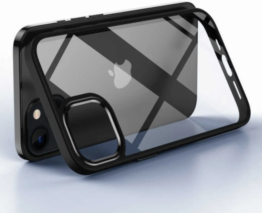 Apple iPhone 13 (6.1) Kılıf Şeffaf Arka Yüzey Renkli Kenar Krom Kapak - Siyah
