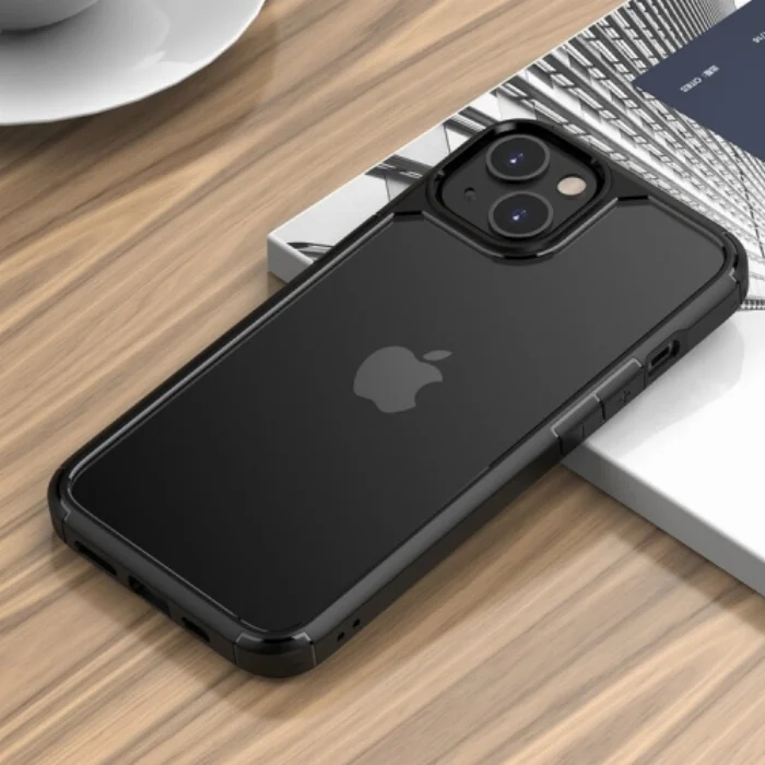 Apple iPhone 13 (6.1) Kılıf Soft Silikon Camlı Roll Kapak - Siyah