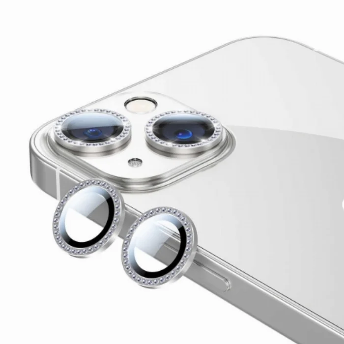 Apple iPhone 13 (6.1) Taşlı Kamera Lens Koruyucu CL-06 - Gri