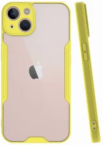 Apple iPhone 13 Mini (5.4) Kılıf Kamera Lens Korumalı Arkası Şeffaf Silikon Kapak - Sarı