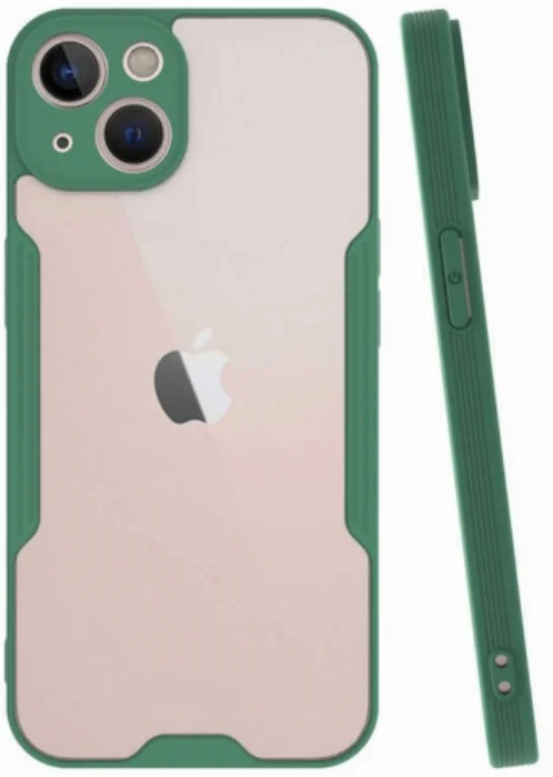 Apple iPhone 13 Mini (5.4) Kılıf Kamera Lens Korumalı Arkası Şeffaf Silikon Kapak - Yeşil