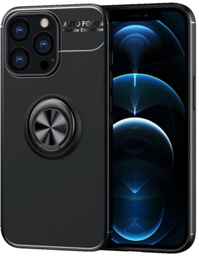 Apple iPhone 13 Pro (6.1) Kılıf Auto Focus Serisi Soft Premium Standlı Yüzüklü Kapak - Siyah