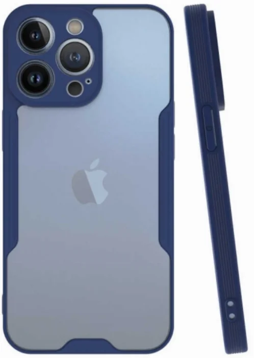 Apple iPhone 13 Pro (6.1) Kılıf Kamera Lens Korumalı Arkası Şeffaf Silikon Kapak - Lacivert