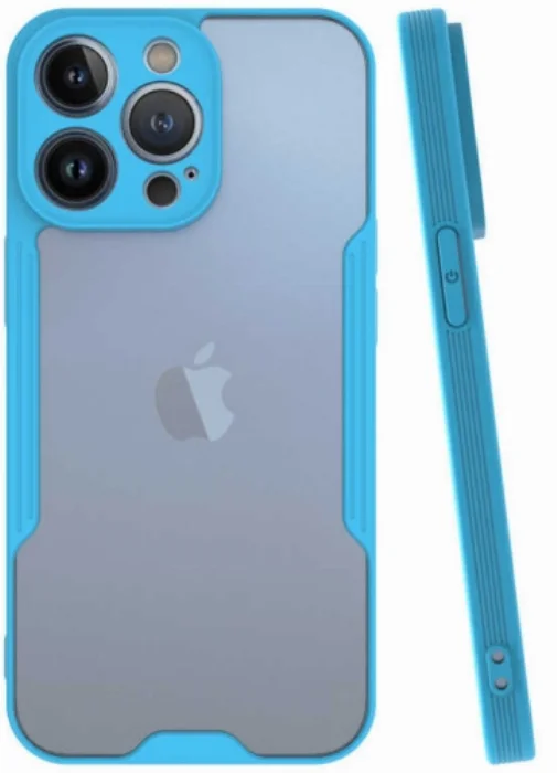 Apple iPhone 13 Pro (6.1) Kılıf Kamera Lens Korumalı Arkası Şeffaf Silikon Kapak - Mavi