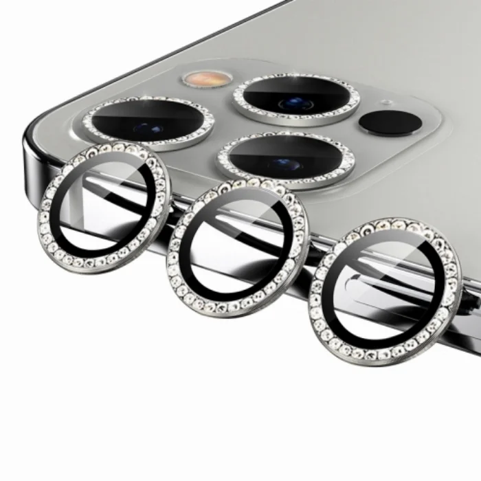 Apple iPhone 13 Pro (6.1) Taşlı Kamera Lens Koruyucu CL-06 - Gri