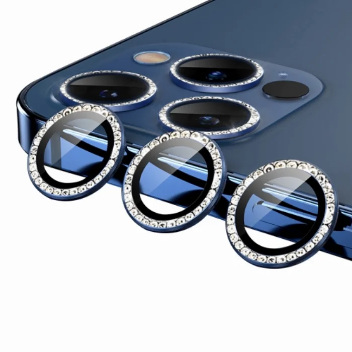 Apple iPhone 13 Pro (6.1) Taşlı Kamera Lens Koruyucu CL-06 - Mavi