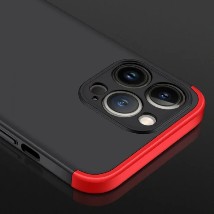 Apple iPhone 13 Pro Max (6.7) Kılıf 3 Parçalı 360 Tam Korumalı Rubber AYS Kapak  - Kırmızı - Siyah