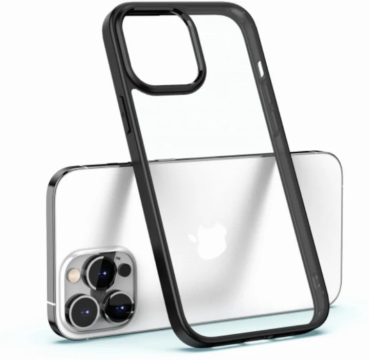 Apple iPhone 13 Pro Max (6.7) Kılıf Arkası Cam Kenarları Silikon Hom Kapak - Siyah