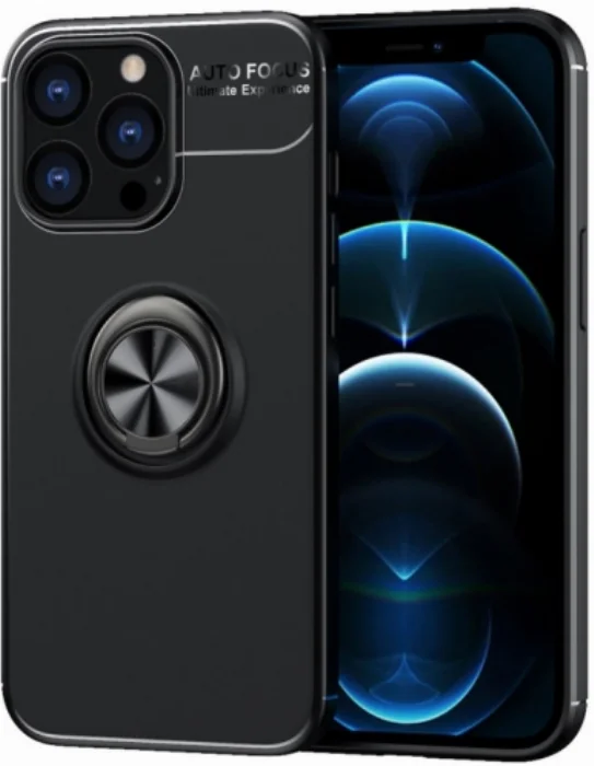 Apple iPhone 13 Pro Max (6.7) Kılıf Auto Focus Serisi Soft Premium Standlı Yüzüklü Kapak - Siyah