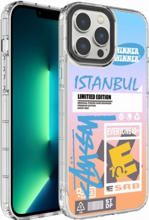 Apple iPhone 13 Pro Max (6.7) Kılıf Kamera Korumalı Renkli Desenli Sert Silikon Korn Kapak - No:1