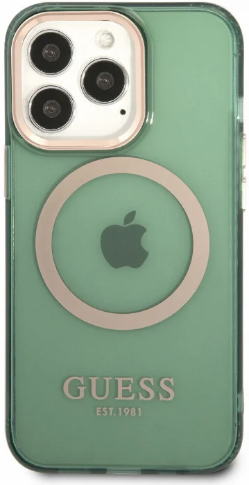 Apple iPhone 13 Pro Max Kılıf GUESS Magsafe Şarj Özellikli Airbagli Dizayn Kapak - Yeşil