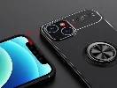 Apple iPhone 14 (6.1) Kılıf Renkli Silikon Yüzüklü Standlı Auto Focus Ravel Kapak - Kırmızı - Siyah