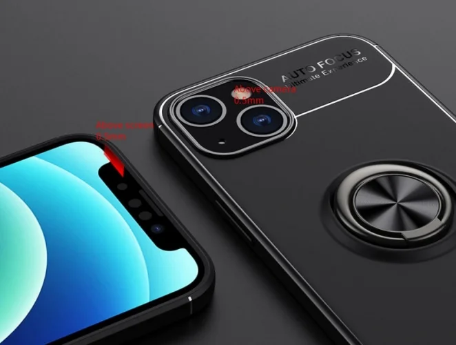 Apple iPhone 14 (6.1) Kılıf Renkli Silikon Yüzüklü Standlı Auto Focus Ravel Kapak - Mavi