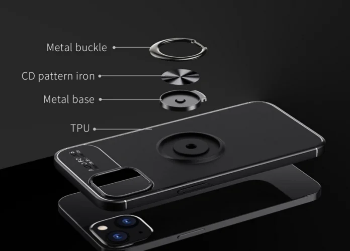 Apple iPhone 14 (6.1) Kılıf Renkli Silikon Yüzüklü Standlı Auto Focus Ravel Kapak - Siyah