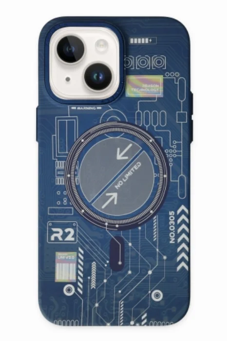 Apple iPhone 14 (6.1) Kılıf Fosforlu Metal Slim Magnetic MagSafe Kapak - Mavi