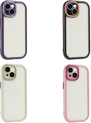 Apple iPhone 14 (6.1) Kılıf Kamera Korumalı Renkli Kenar ve Çerçeve Tasarımlı Vitamin Kapak - Koyu Mor