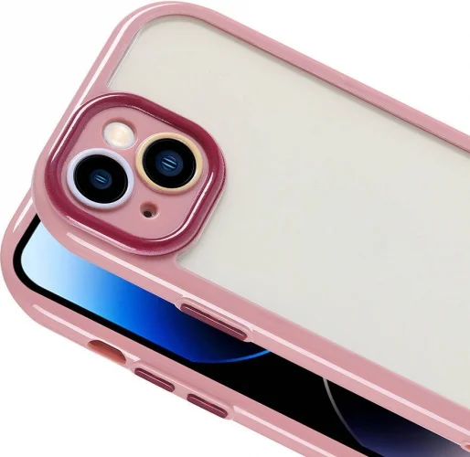 Apple iPhone 14 (6.1) Kılıf Kamera Korumalı Renkli Kenar ve Çerçeve Tasarımlı Vitamin Kapak - Mürdüm