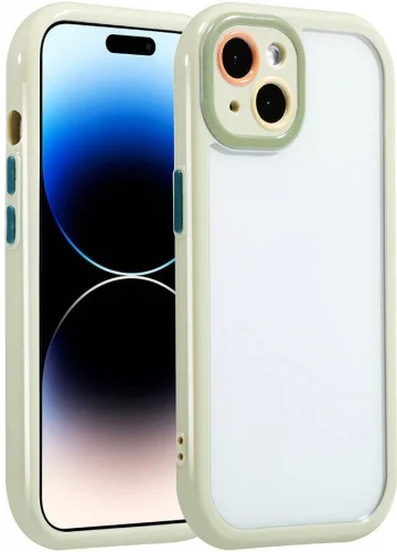 Apple iPhone 14 (6.1) Kılıf Kamera Korumalı Renkli Kenar ve Çerçeve Tasarımlı Vitamin Kapak - Yeşil