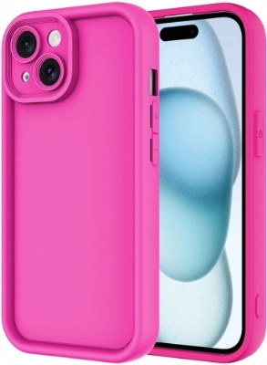 Apple iPhone 14 (6.1) Kılıf Kamera Korumalı Silikon Ananas Kapak - Pembe Koyu