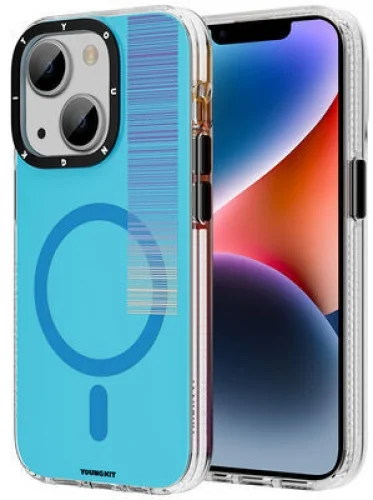 Apple iPhone 14 (6.1) Kılıf Magsafe Şarj Özellikli Youngkit Pure Serisi Kapak - Mavi