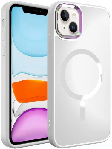 Apple iPhone 14 (6.1) Kılıf Magsafe Wireless Şarj Özellikli Stil Kapak - Beyaz