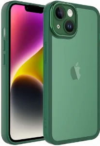 Apple iPhone 14 (6.1) Kılıf Şeffaf Esnek Silikon Kenarları Buzlu Kamera Korumalı Post Kapak - Yeşil