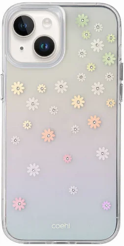 Apple iPhone 14 (6.1) Kılıf Çiçek Desenli Taşlı Coehl Aster Kapak - Pembe