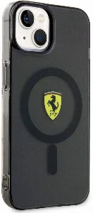 Apple iPhone 14 (6.1) Kılıf Ferrari Magsafe Şarj Özellikli Yarı Transparan Dizayn Kapak - Siyah