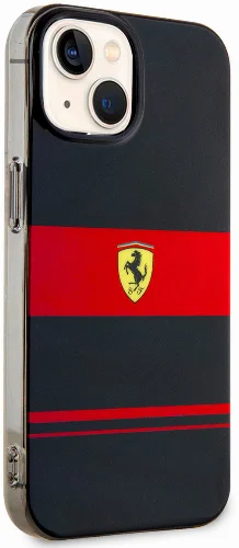 Apple iPhone 14 (6.1) Kılıf Ferrari Orjinal Lisanslı Magsafe Şarj Özellikli Yatay Çizgili Dizayn Kapak - Siyah