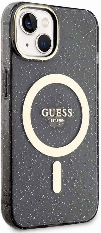 Apple iPhone 14 (6.1) Kılıf GUESS Magsafe Şarj Özellikli Glitter Kapak - Siyah