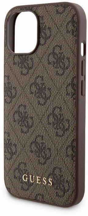 Apple iPhone 14 Kılıf Guess Orjinal Lisanslı Magsafe Şarj Özellikli Yazı Logolu 4G Desenli Kapak + Powerbank 5000mAh 2in1 Set - Kahverengi