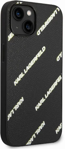 Apple iPhone 14 (6.1) Kılıf Karl Lagerfeld PU Suni Deri Logolu Dizayn Kapak - Siyah