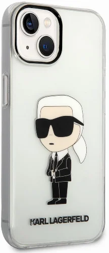 Apple iPhone 14 (6.1) Kılıf Karl Lagerfeld Transparan İkonik Karl Dizayn Kapak - Şeffaf