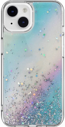 Apple iPhone 14 Parlayan Simli Şeffaf Switcheasy Starfield Kapak - Colorful