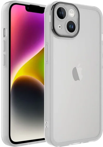 Apple iPhone 14 Plus (6.7) Kılıf Şeffaf Esnek Silikon Kenarları Buzlu Kamera Korumalı Post Kapak - Şeffaf