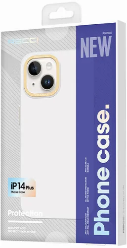 Apple iPhone 14 Plus (6.7) Kılıf Metal Kamera Çerçeveli Recci Glaze Serisi Kapak - Beyaz